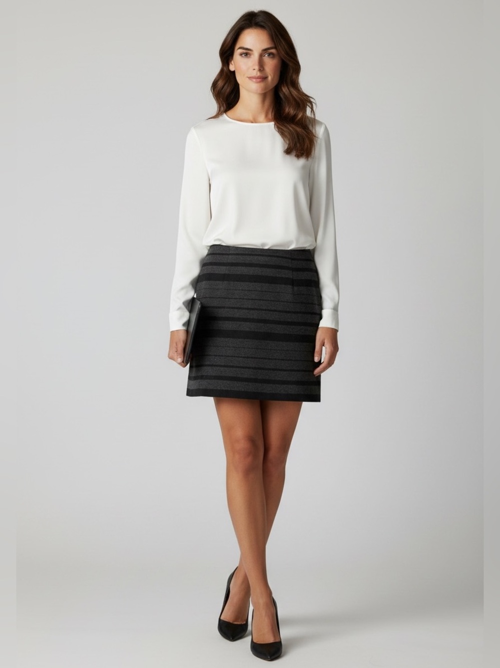 Banana Republic Black & Charcoal Striped A-Line Skirt